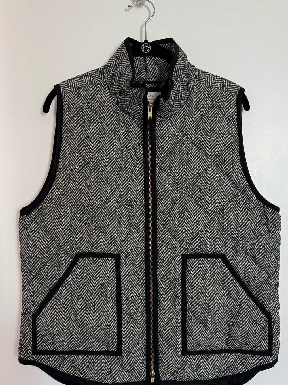 🦓 J. Crew Black and White Herringbone Zip Vest